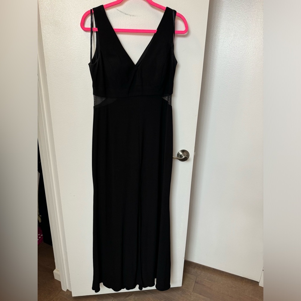 XSCAPE Full-Length Illusion Mesh Inset Evening Dress in Black, Size 14P